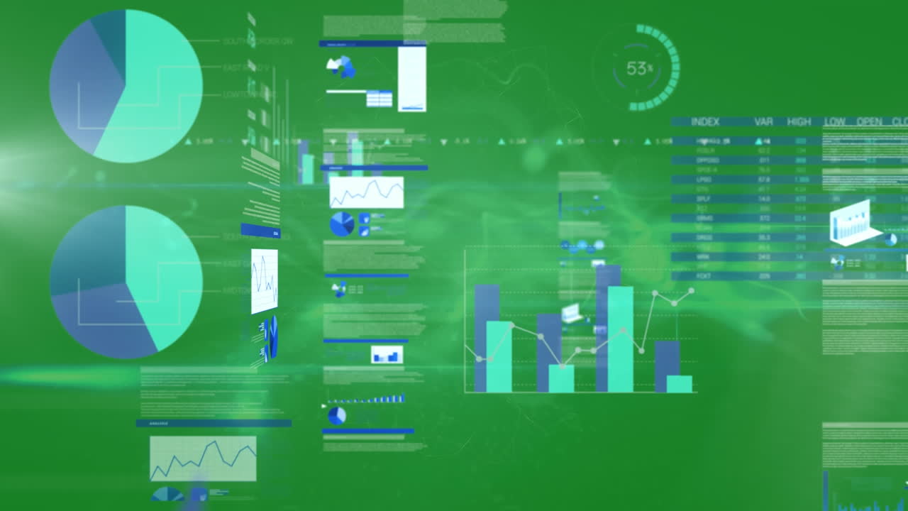 Animation of data processing on green background