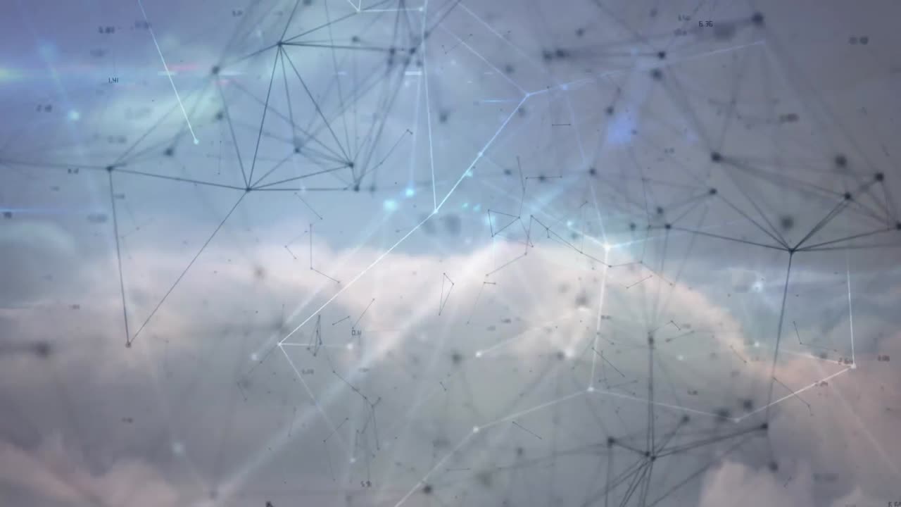 Animation of network of connections over sky and clouds