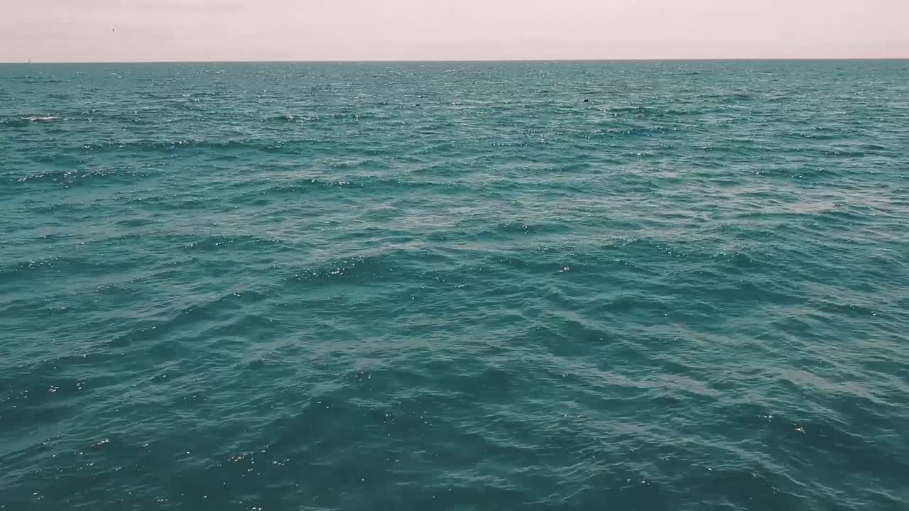 apenas por encima del agua, toma aérea, océano pacífico.