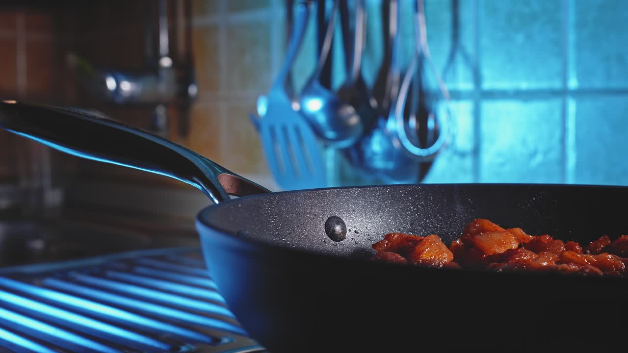 Close Up Side View Of Hot Cooked Chicken Breast In A Pan