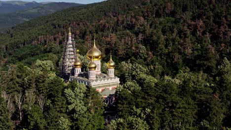 shipka memorial church amid dense forest at the foot of balkan mountain range bulgaria