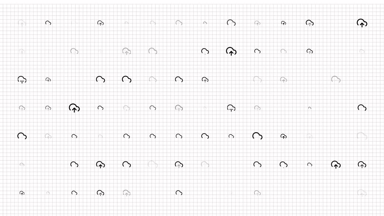 アニメーション: 小さな雲がグリッドにゆっくりと点滅します 白い背景