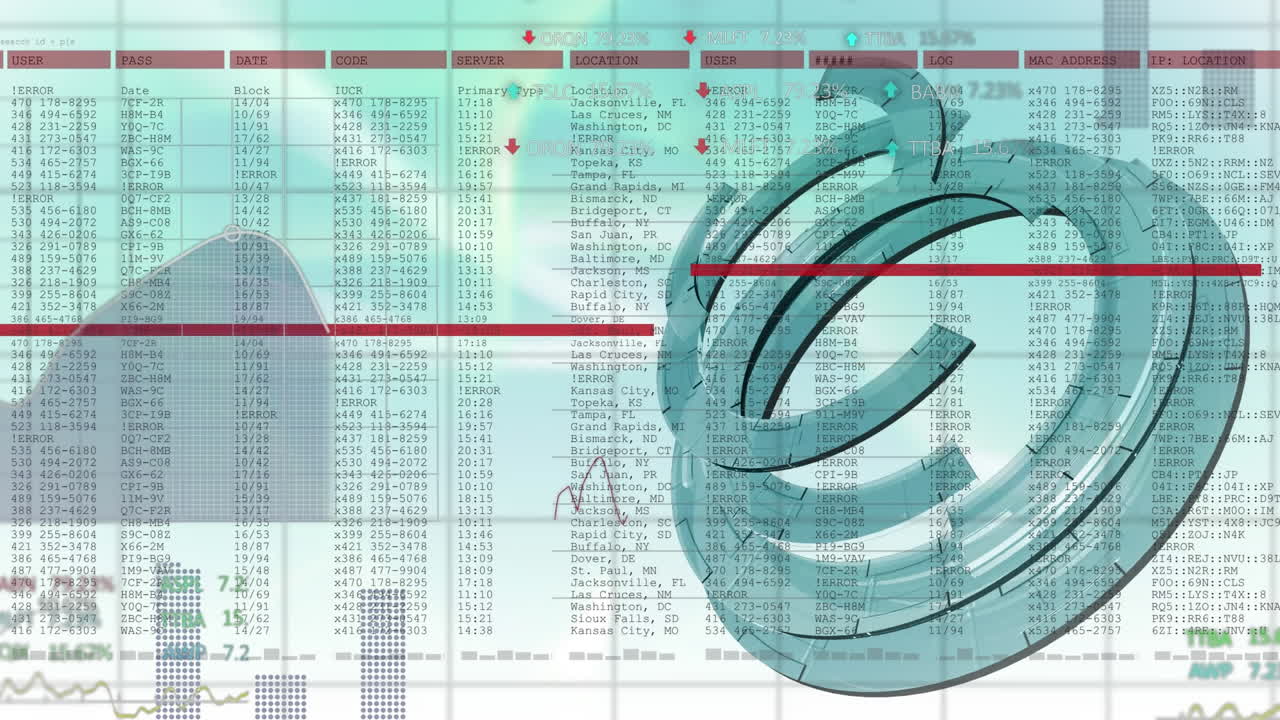 animación de un escáner redondo sobre el procesamiento de datos estadísticos y bursátiles en un fondo de gradiente.