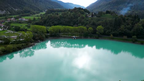 gorgeous scenery of lake bled in slovenia alps, aerial drone