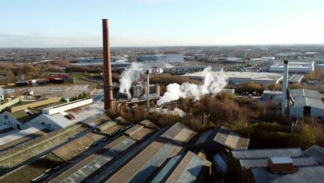 pilkington glass factory warehouse buildings aerial view looking down at facility rooftop