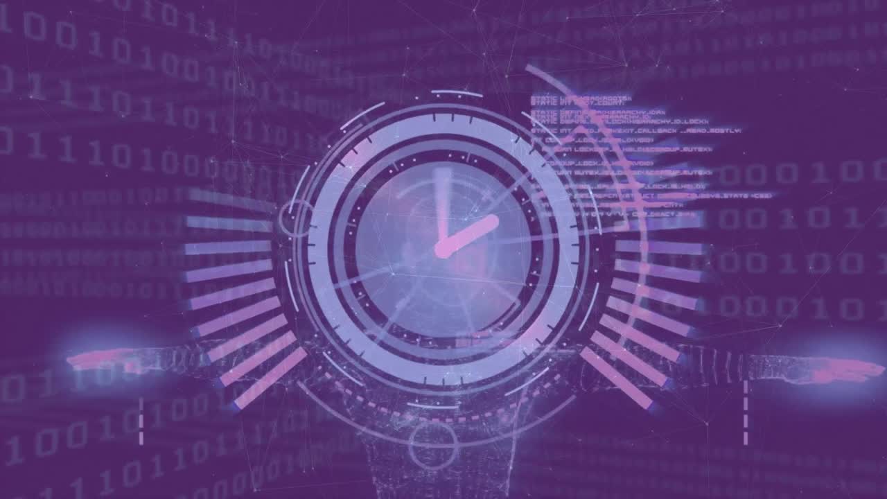Animation of clock moving fast with networks over binary coding