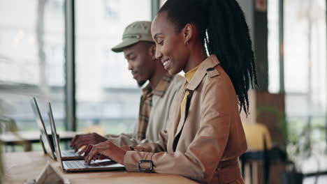 laptop, remote work and black people working