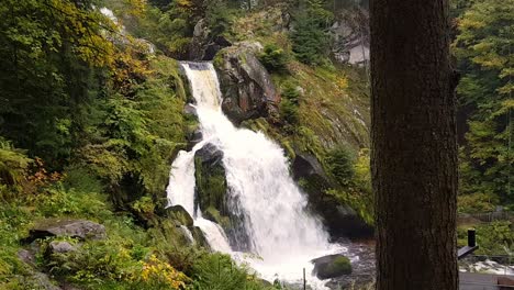 static view of beautiful waterfall during autumn season in schwarzwald germany