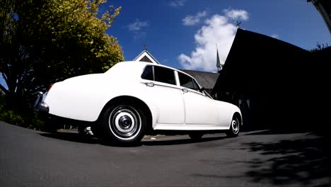 shot of white wedding car or limo