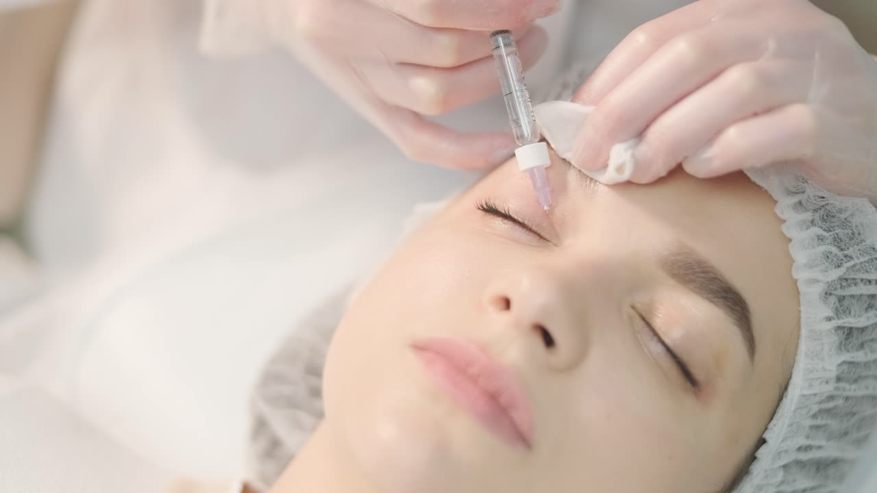 美容師の診療所で顔の治療を受けている女性