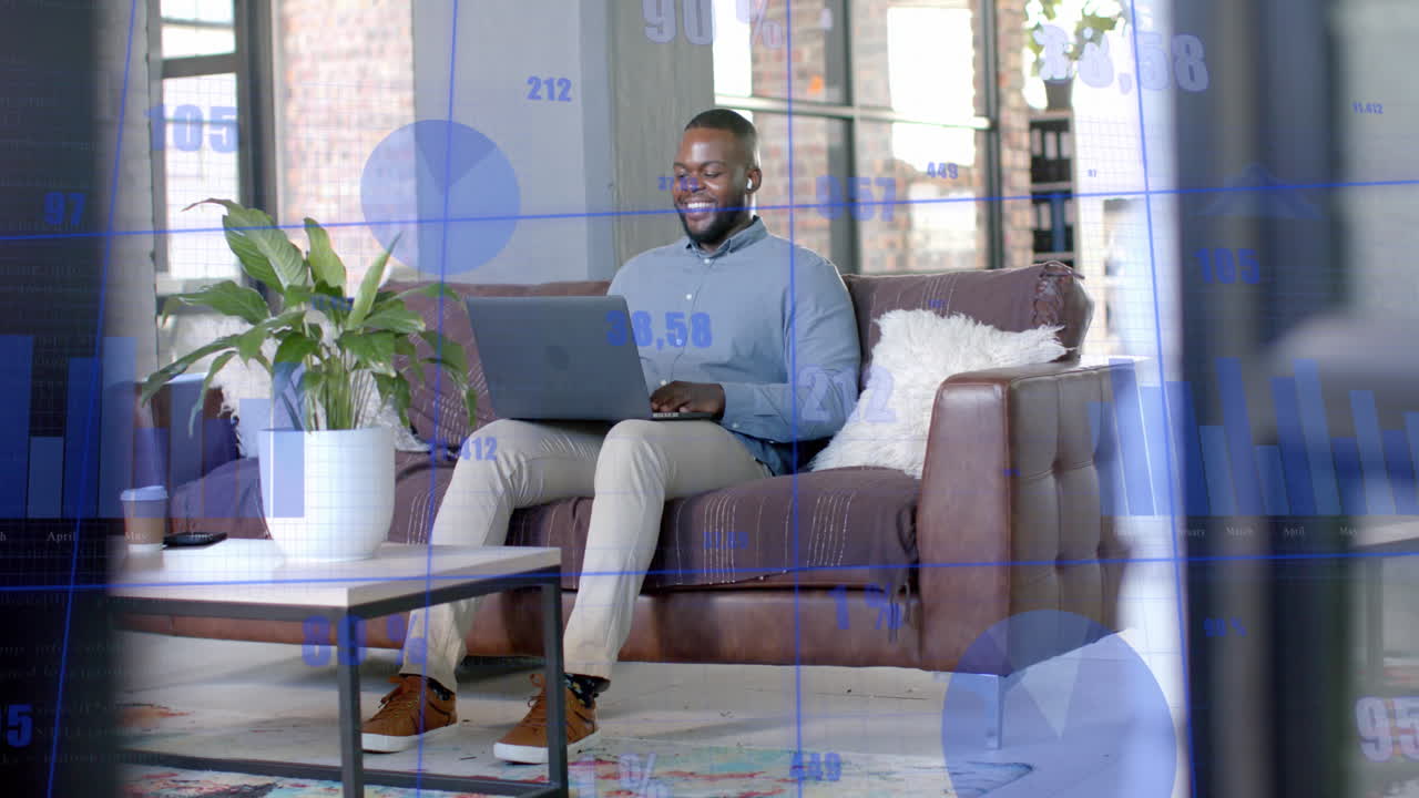 Network and processing data over african american casual businessman having video call