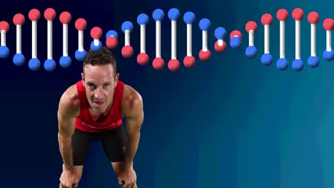 animación de la cadena de adn sobre un deportista masculino en reposo