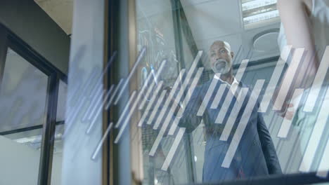 animation of financial data processing over diverse business people in office