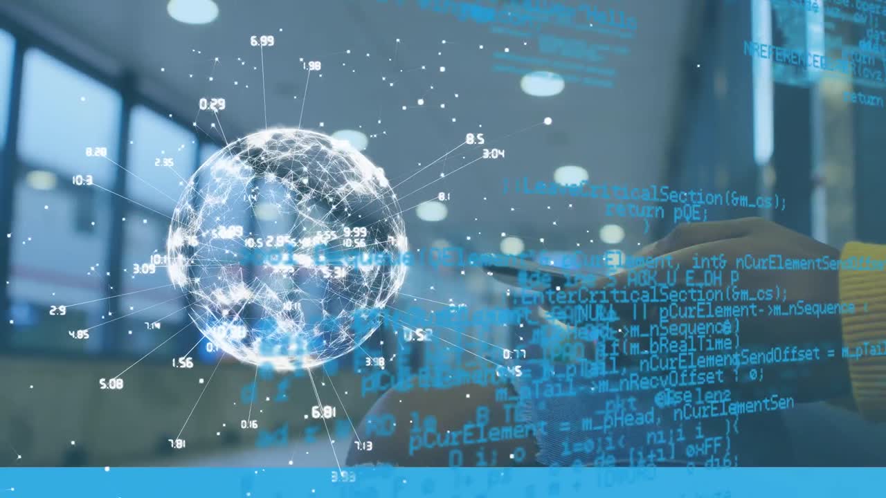 스마트 폰을 사용하는 금융 데이터 처리 및 전 세계 여성의 애니메이션