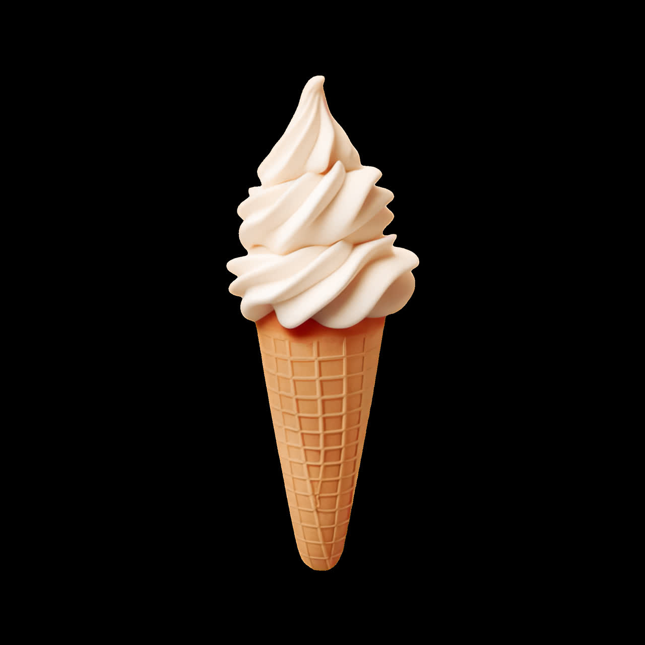 Creamy vanilla ice cream cone animation isolated asset, transparent 4K video, alpha channel, ProRes