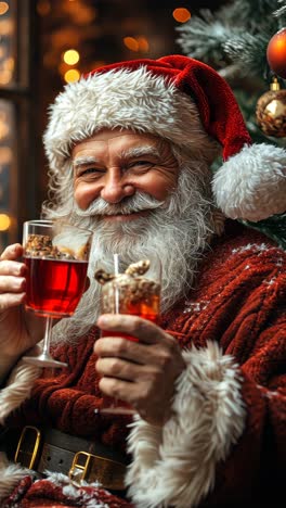 santa claus enjoying festive drinks at a cozy holiday gathering