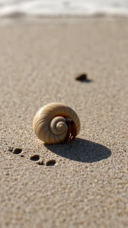 hermit crab in seashell on sandy beach