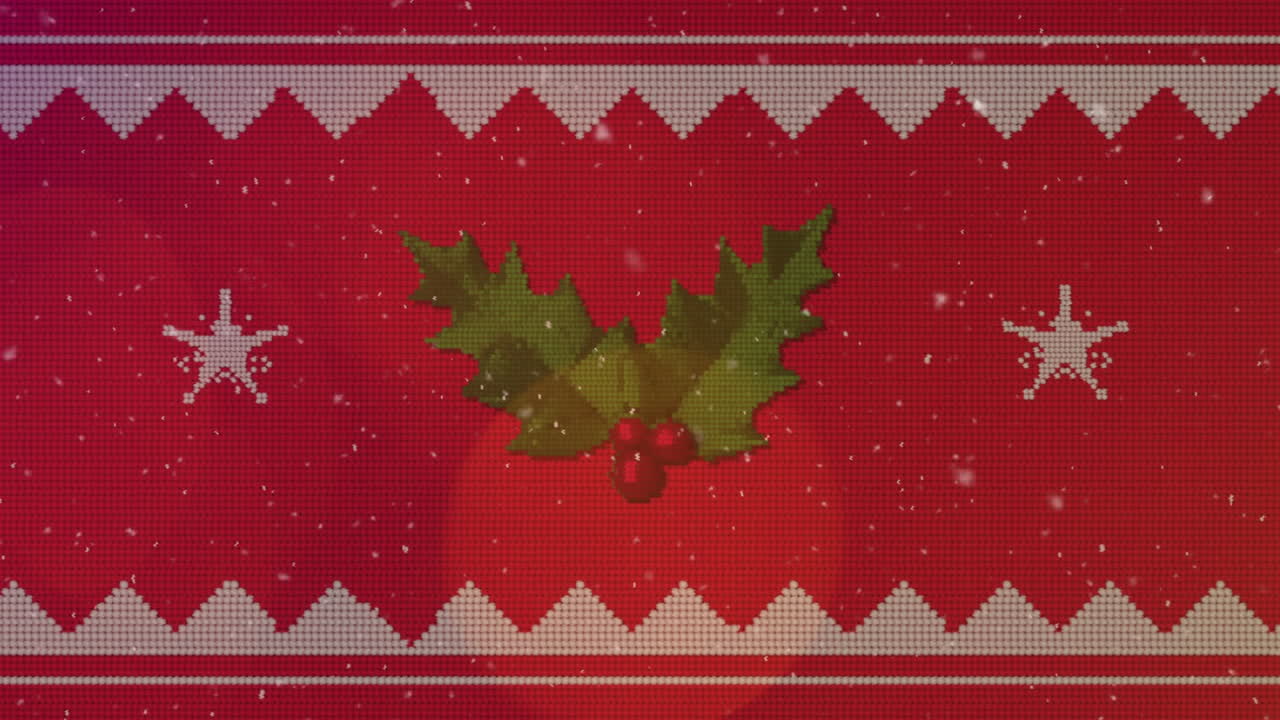 animación de formas navideñas sobre hojas sobre fondo rojo
