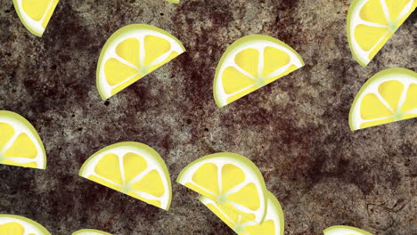 animation of slices of lemons moving over black distressed background