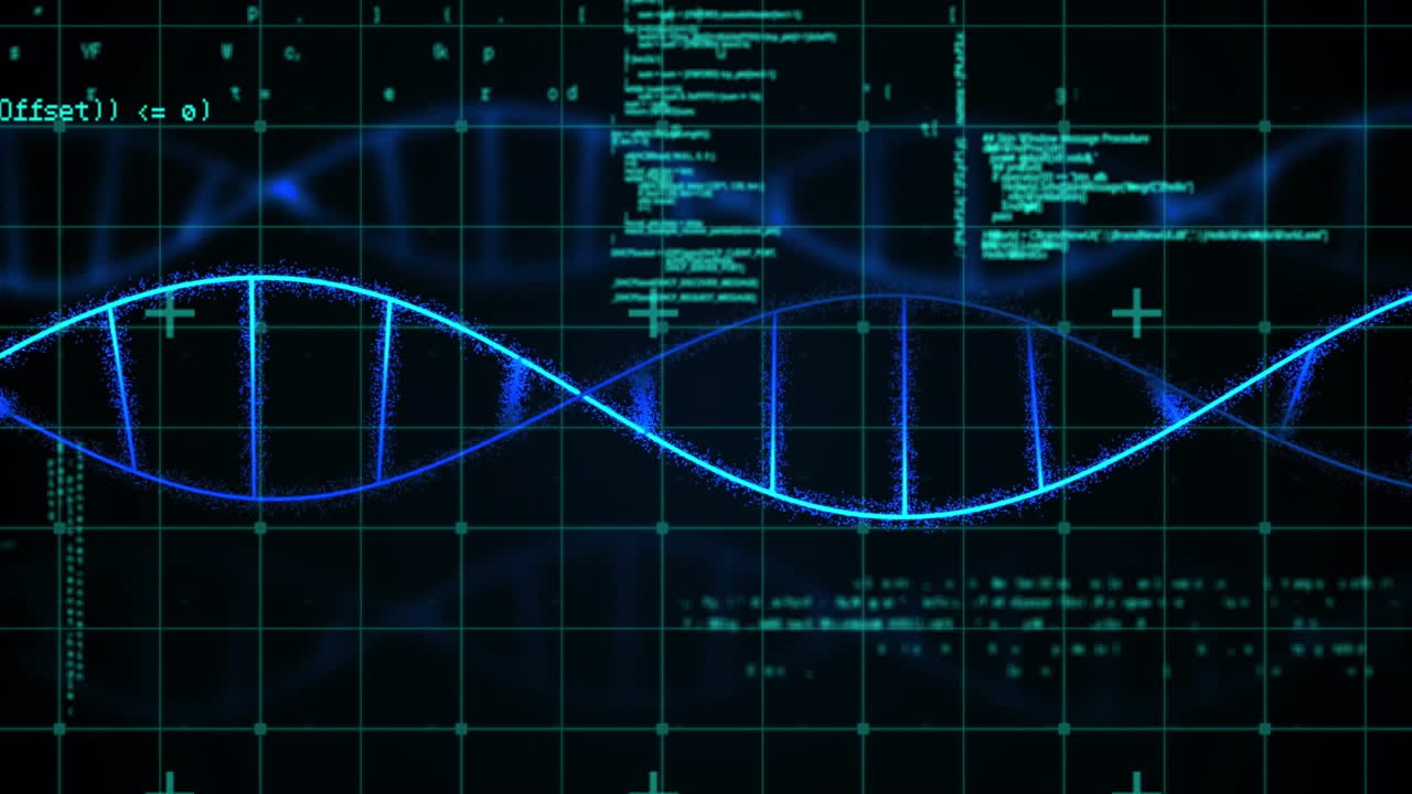 animación del procesamiento de datos sobre la cadena de adn