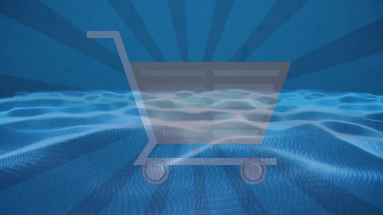 파란색 배경에 있는 미디어 아이콘과 스 ⁇ 의 애니메이션