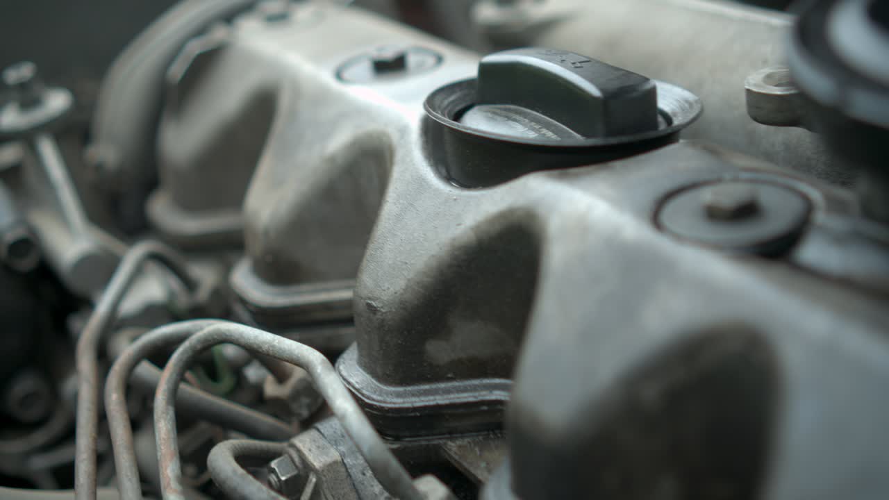 piezas de un motor viejo en coche sucio en oli