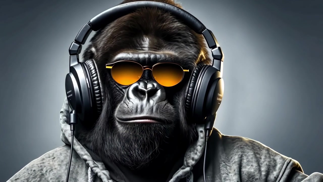 Gorilla Stiloso Che Indossa Cuffie e Occhiali da Sole