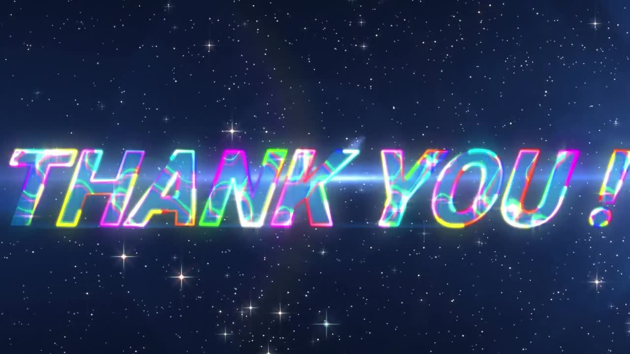 밤하늘의 별 위에 빛나는 감사 텍스트의 애니메이션