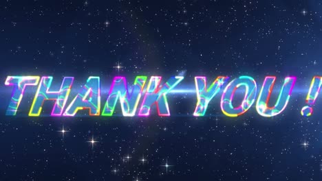 animation of glowing thank you text over stars in the night sky