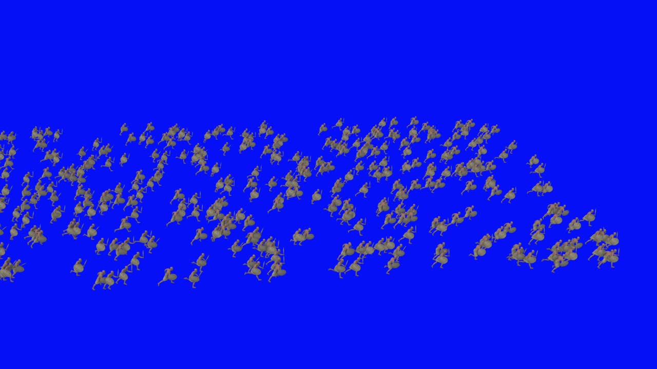 de un ejército de guerreros medievales cargando y corriendo en una pantalla verde