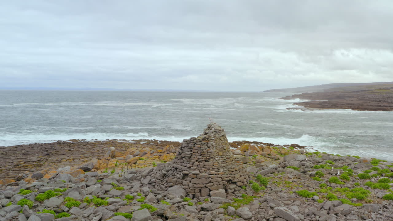 Aerial orbit around the Constabulary outpost at Crab Island. County Clare. Ireland