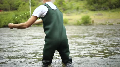 Schuss-Eines-Kaukasischen-Männlichen-Fischers,-Der-Seinen-Haken-Beim-Fliegenfischen-Wirft-5