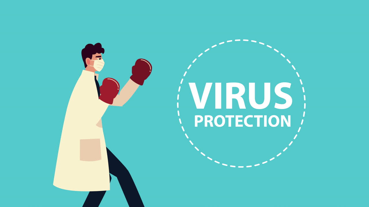 male doctor wearing medical mask and gloves boxer and lettering