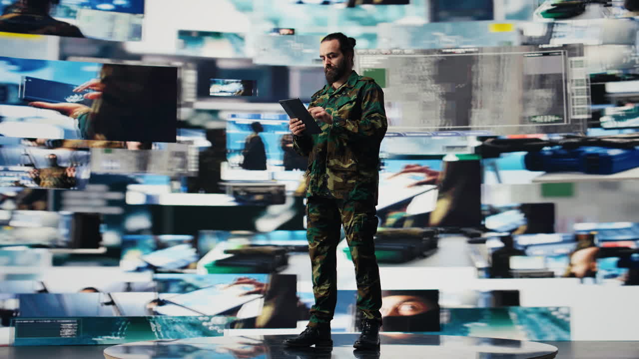 Soldier operates in a virtual war zone using digital technology
