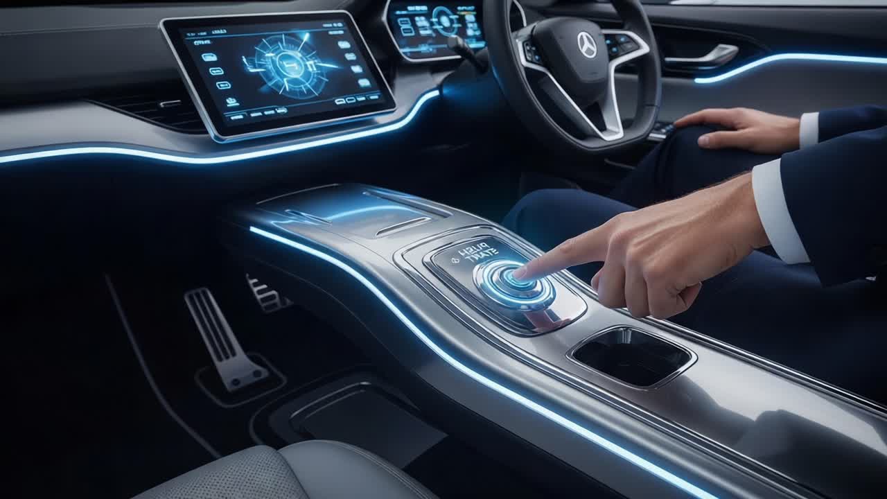 Exploring the Future of Automotive Technology: A Close-Up of a Luxurious Car Interior Featuring Innovative Touch Controls and Sleek Design Elements