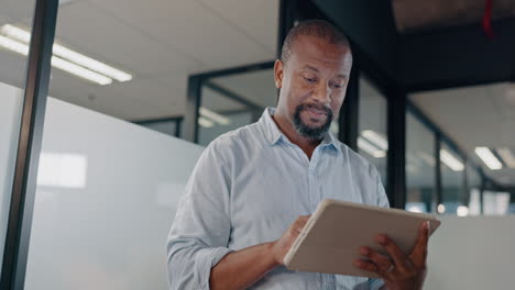 Website,-planning-and-black-man-with-a-tablet