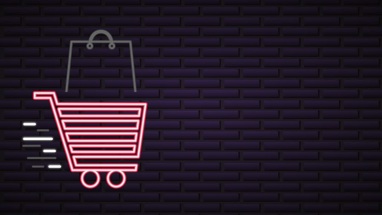 cyber lunes luces de neón animación con carrito de compras
