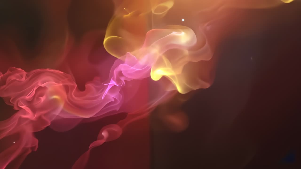 Emerging magenta wisp from left merging with yellow wisp over red-to-black gradient forming ribbons