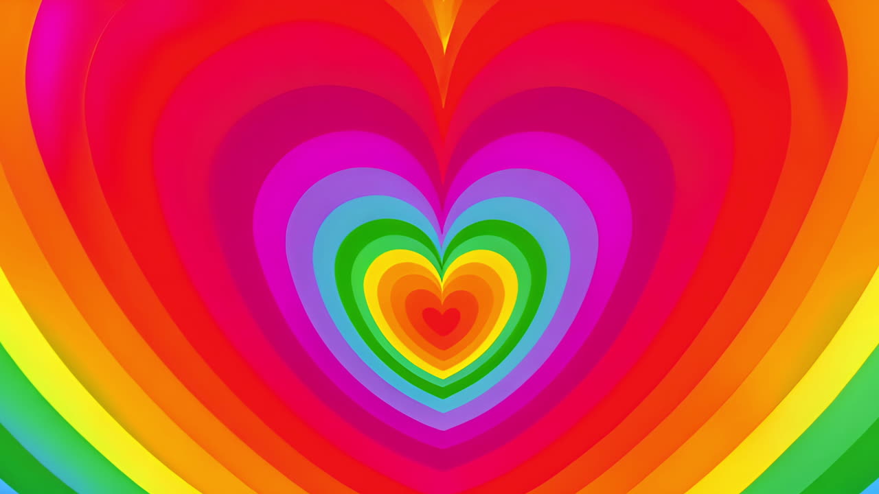 Vibrant Concentric Rainbow Hearts Abstract Background