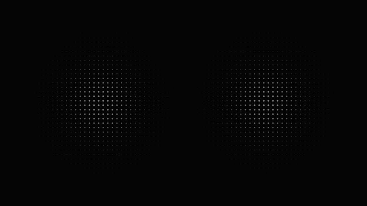 A minimalist high contrast motion graphic of glowing white circular halftone patterns shifting across a dark screen, perfect for modern tech and design backgrounds