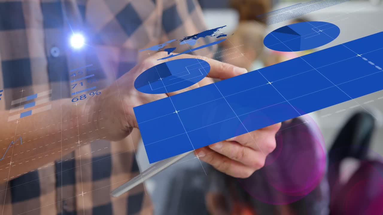 datos gráficos sobre el hombre en la tableta.