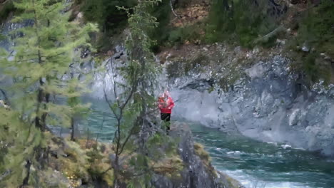 river and mountain scenery with person