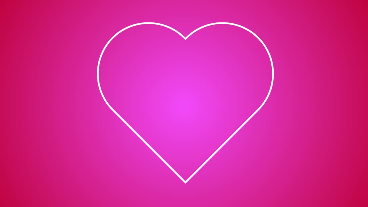 Biglietto di San Valentino animato con cuori stilizzati e la frase 'all you need is love'. Spazio vuoto per il testo. Forma di cuore disegnata con un tratto bianco su sfondo rosa