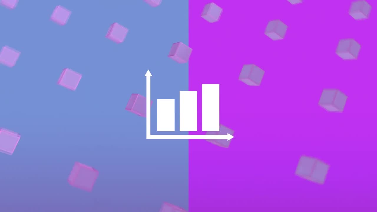 animación del gráfico sobre cubos 3d en movimiento contra un fondo abstracto