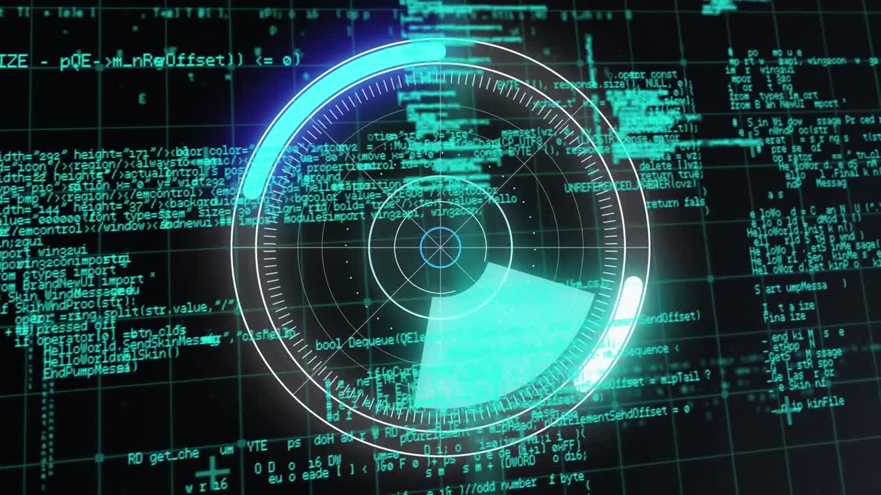 animación del procesamiento de datos sobre escaneo de alcance y fondo oscuro