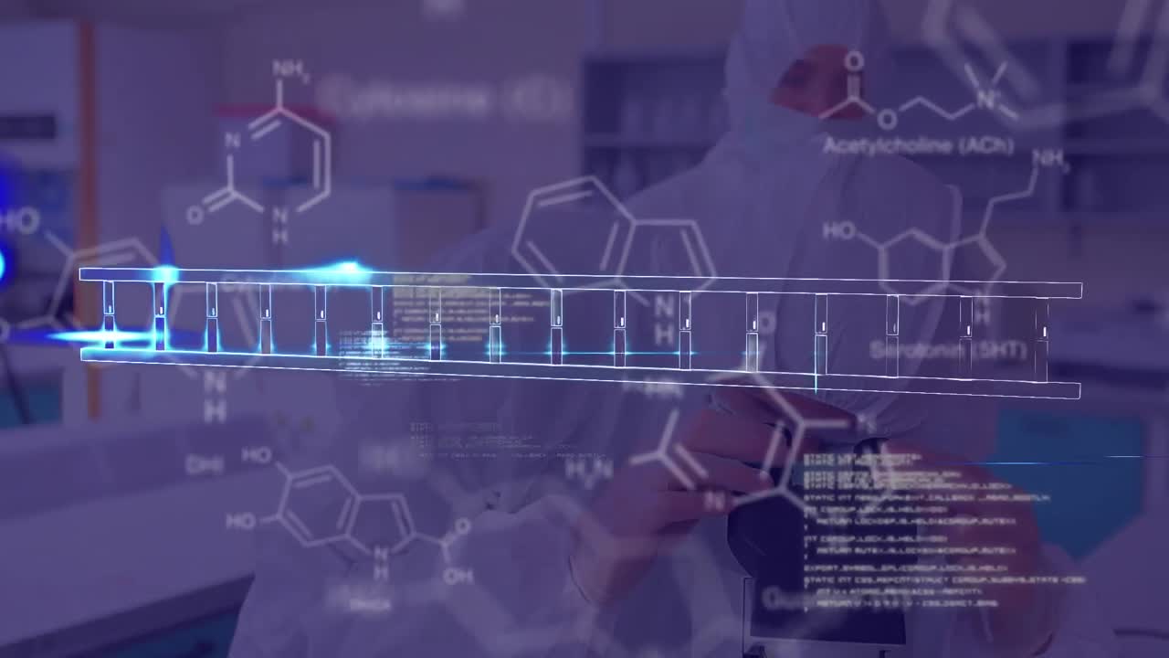 실험실에서 과학자에 대한 화학 공식의 애니메이션