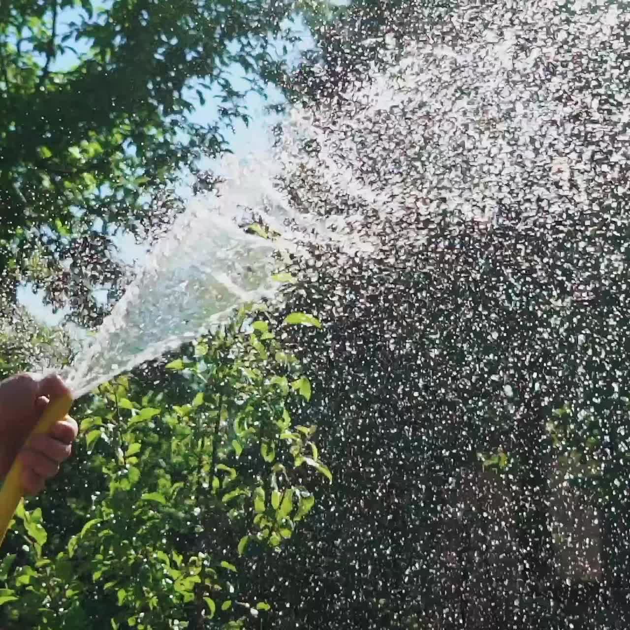 Farmer watering plant in green garden