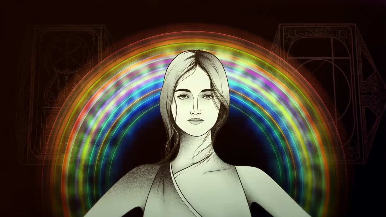 Portrait of a woman with rainbow background