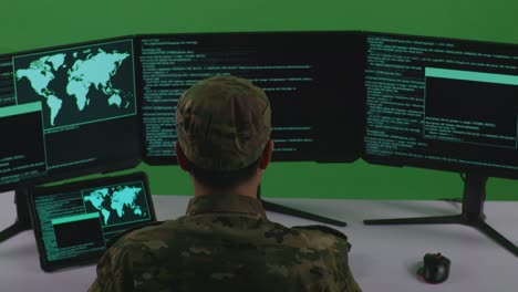 military personnel working on computers