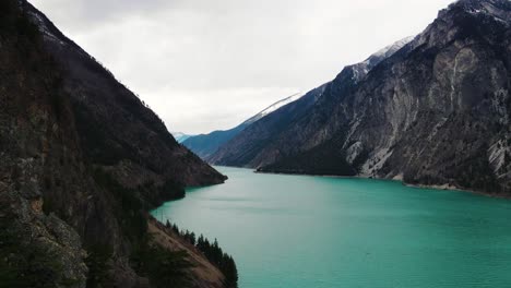 establishing shot of seton lake near lillooet in british columbia, canada